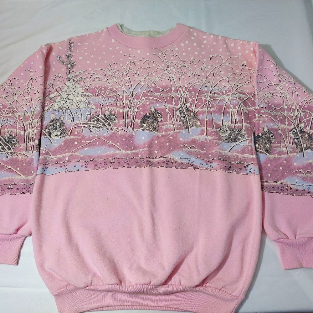 Vintage pink snow bunny crewneck sweater